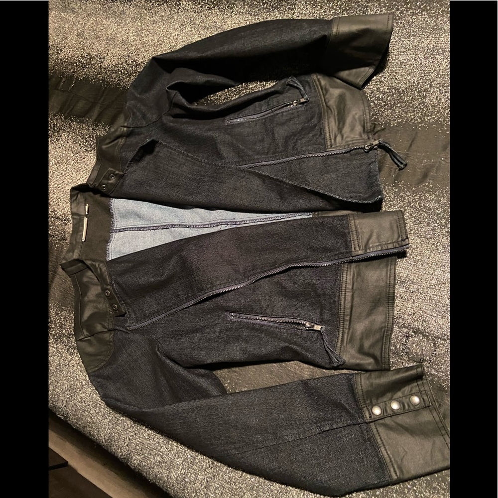 Denim and Black leather Jacket